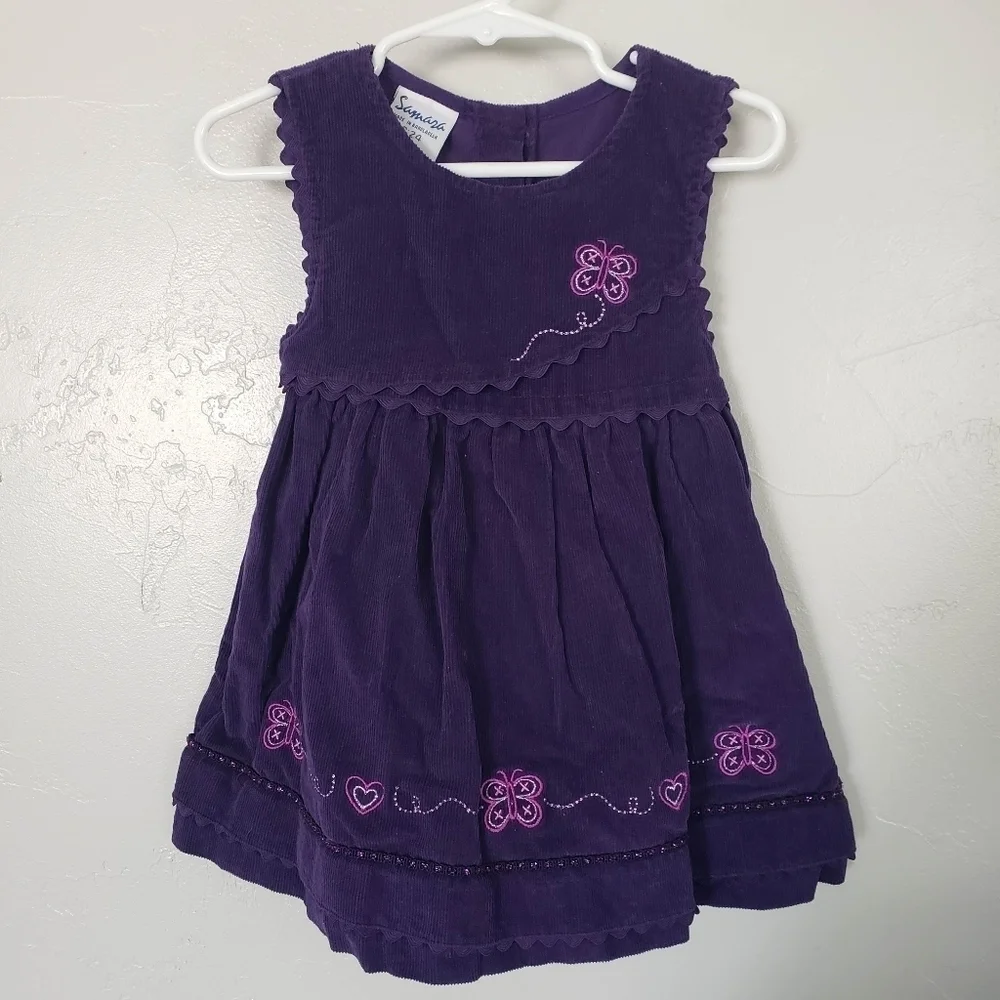 Samara Vintage Baby Girl 24 Months Sleeveless Dress Purple Corduroy Butterfly
